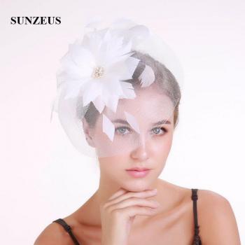 Wedding Ivory Tulle Hat with Feathers