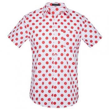 Camisa tropical de hombre con lunares, manga corta, color rojo
