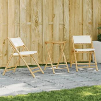 3 Piece Bistro Set Bamboo with Cream White Cushions