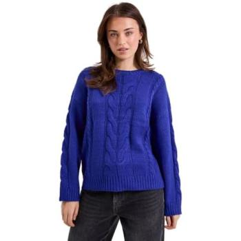 Women’s Large Bright Blue Cable Knit Crew‑Neck Pullover