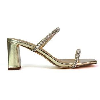 Mid‑Block Heel Gold Mules