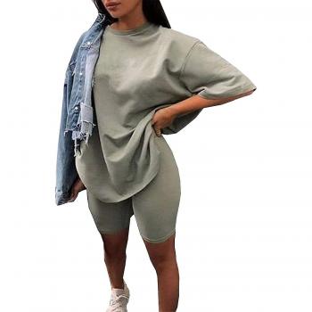 Vêtement athlétique féminin – T-shirt oversize et short de fitness, vert clair, Medium