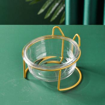 Nourriture anti-fuite pour félins – double cuve en céramique, cadre en verre or