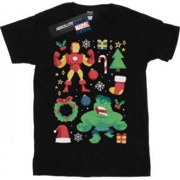 T-shirt Iron Man e Hulk Natale Uomo Marvel Taglia L