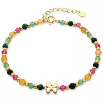 Bracelet en Argent 925 Luxenter avec Papillon en Or Jaune 18K et Cristal Vert