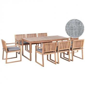 Beliani 8‑Person Rustic Patio Set – Acacia Wood Table & Chairs, Grey Melange