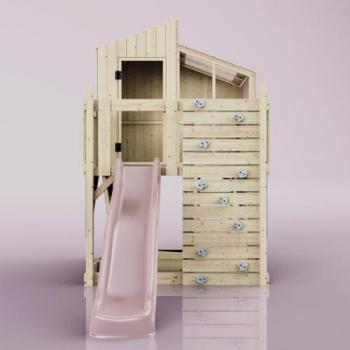 Rebo Holzspielgerät mit Wellenrutsche und Kletterseil