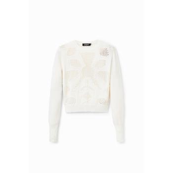 Pull Femme XS Ajouré Fleur Blanche Desigual