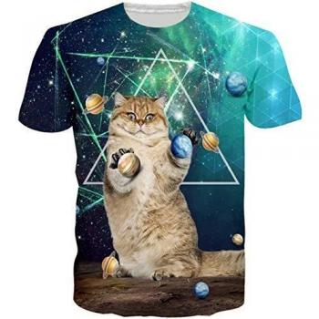 Celestial Cat Pattern Casual Tee