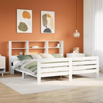 Doppelbett aus Kiefer, massives Holz, 200 × 200 cm – weiß