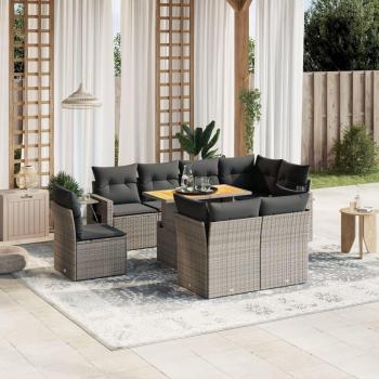 Garden Sofa Set 9 Pieces Grey Poly Rattan with Cushions
