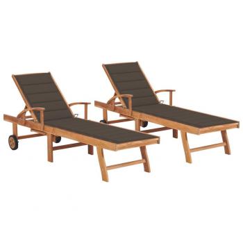 Transats en bois de teck avec coussins taupe
