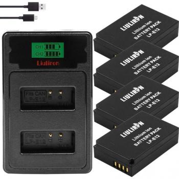 4Pcs 2100mAh LP-E12 Li-ion Battery + USB Charger for Canon 100D
