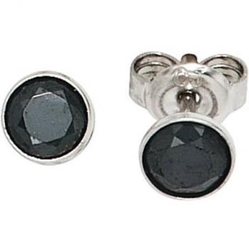 Ohrstecker 925 Sterling Silber rhodiniert mit 2 Zirkonia in Schwarz