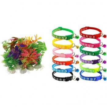Accessoires pour aquarium, 10 plantes d'eau artificielles et 12 colliers de chat avec cloche