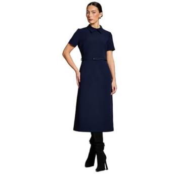 Lisa Tan Coastal Belted Midi Dress in Navy – Size 10