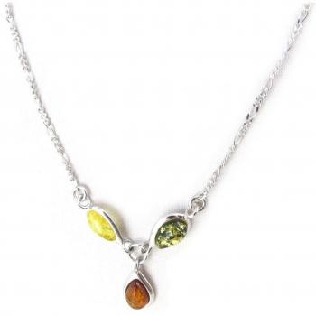 13x8mm Amber Gemstone Silver Necklace (Rhodium)