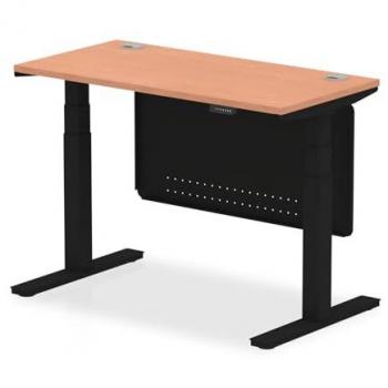Air Modesty 1200 x 600mm Height Adjustable Office Desk Beech Top with Cable Ports and Black Steel Leg Modesty Panel