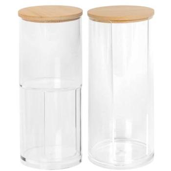 GreenSeal 2‑Piece Plastic Bathroom Jars – Clear with Bamboo Caps