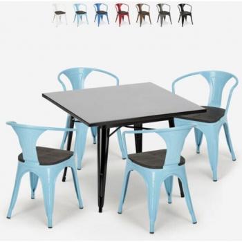 Set Tavolo Nero e Sedie Azzurre in Legno Stile Industrial