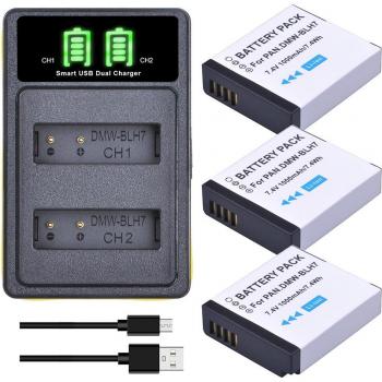 Pack batterie et chargeur USB-C LED 3 pièces DMW-BLH7 pour caméras Lumix GF8/GF9