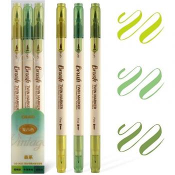 3 Pcs Dual Tip Brush Pens for Note Writing and Planning