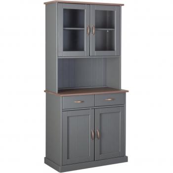 Dmora Credenza Pino Grigio – 2 ante, 2 vetrine, 2 cassetti (top marrone)