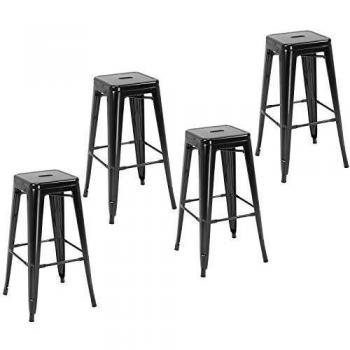 HOMCOM Taburetes de Bar Apilables para Interiores y Exteriores Negro