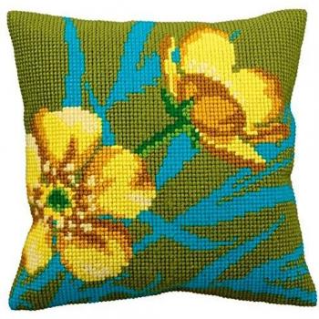 D'Art Luxe Cross Stitch Cushion with Golden Buttons