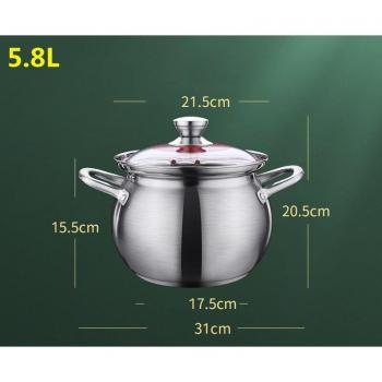 304 Stainless Steel Soup Pot with Glass Lid