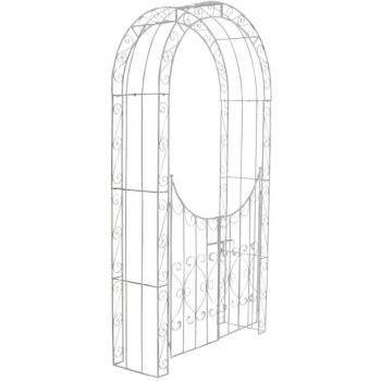 Architettura giardino: arco di metallo bianco invecchiato con traliccio, support