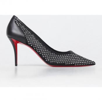 Christian Louboutin Apostropha Décolleté in mesh e pelle con strass, nero, taglia 36
