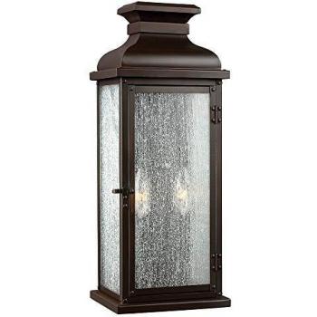 Linterna de pared mediana para exteriores, 46 cm, cobre envejecido, vidrio desgastado, IP44, E14