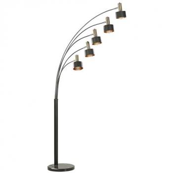Modern Black Metal 5-Arm Floor Lamp with Adjustable Round Shades