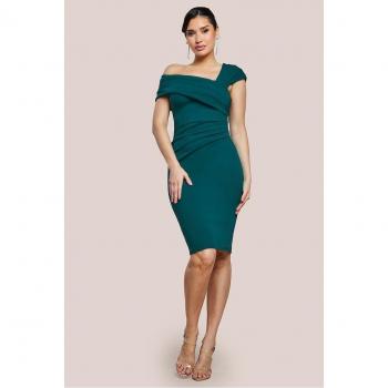 Goddiva Women's Emerald Green Scuba Crepe Midi Dress