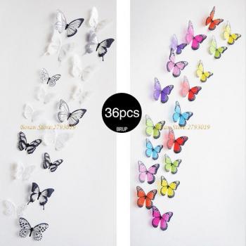 Autocollants papillon en PVC, 36 pièces pour décoration de mariage