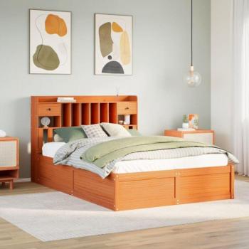 Torana – Cadre de lit sans matelas en bois pin massif – finition cire marron – 140 × 190 cm