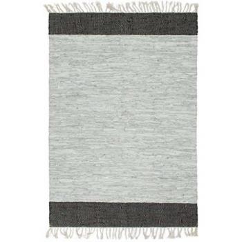 Eleganter Chindi-Lederteppich 80 x 160 cm in Hellgrau und Schwarz