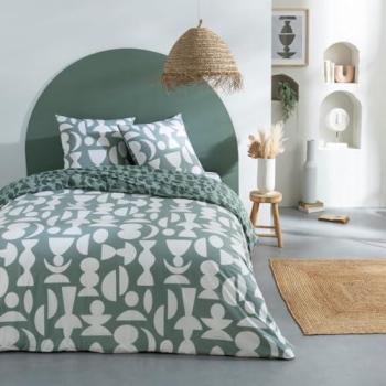 Parure de lit 2 personnes en coton vert 240x220cm
