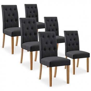 Gaya Lot de 6 chaises capitonnées en tissu gris