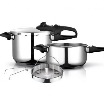 Olla A Presión 6 + 4 Litros, Inducción, Express Super Rápida, Acero Inox. 18/10, Todas Cocinas Fagor Duo 6/4 Plata