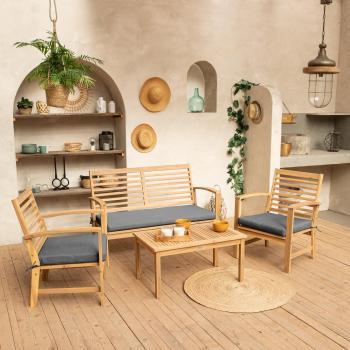 Conjunto de muebles de jardín Acacia Goa de 4 plazas con cojines grises