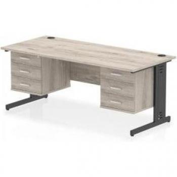 Impulse 1800x800 Desk – Grey Oak Top, Black Cable, Managed Leg, 2×3 Drawer, Fixed Pedestal
