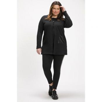 Giacca di felpa nera con gancino e tasche in similpelle, taglia 48/50, donna
