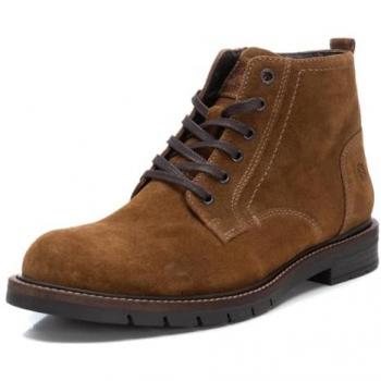 Botines de Piel para Hombre con Cierre de Cremallera y Cordones, Color Marrón, Talla 44