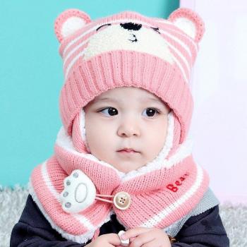 Unisex Bear Stripe Winter Cap and Scarf for Kids