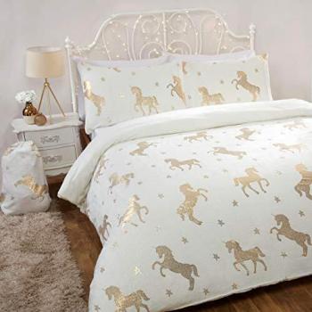 Ivory Stars Unicorn Fleece Duvet Cover with Pillowcase