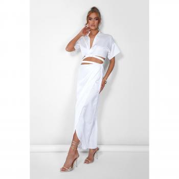 Cream Strappy Wrap Midi Satin Skirt