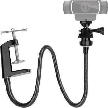 Flexible Gooseneck Webcam Support with Robust Desk-Jaw Clamp for Logitech Cameras