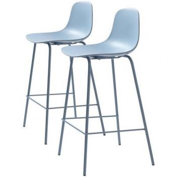 Bleu Métal & Plastique – Lot 2 chaises de bar (H67,5 cm)